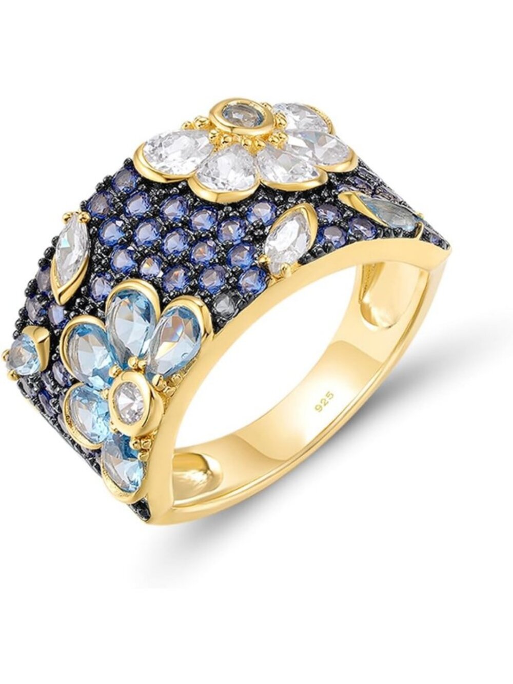 Elegant 14K Gold Plated Dragonfly & Butterfly Ring with Cubic Zirconia, Sterling
